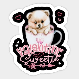 Puppy In A Cup Adorable Valentine Sweetie With Hearts Sticker